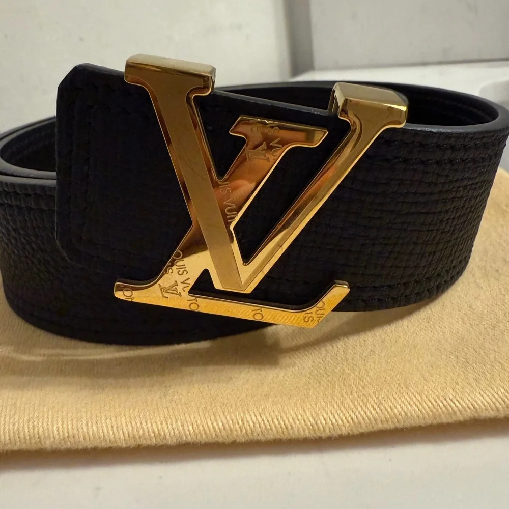 Louis Vuitton Black Leather Belt with Gold Buckle - Picture 3 of 9